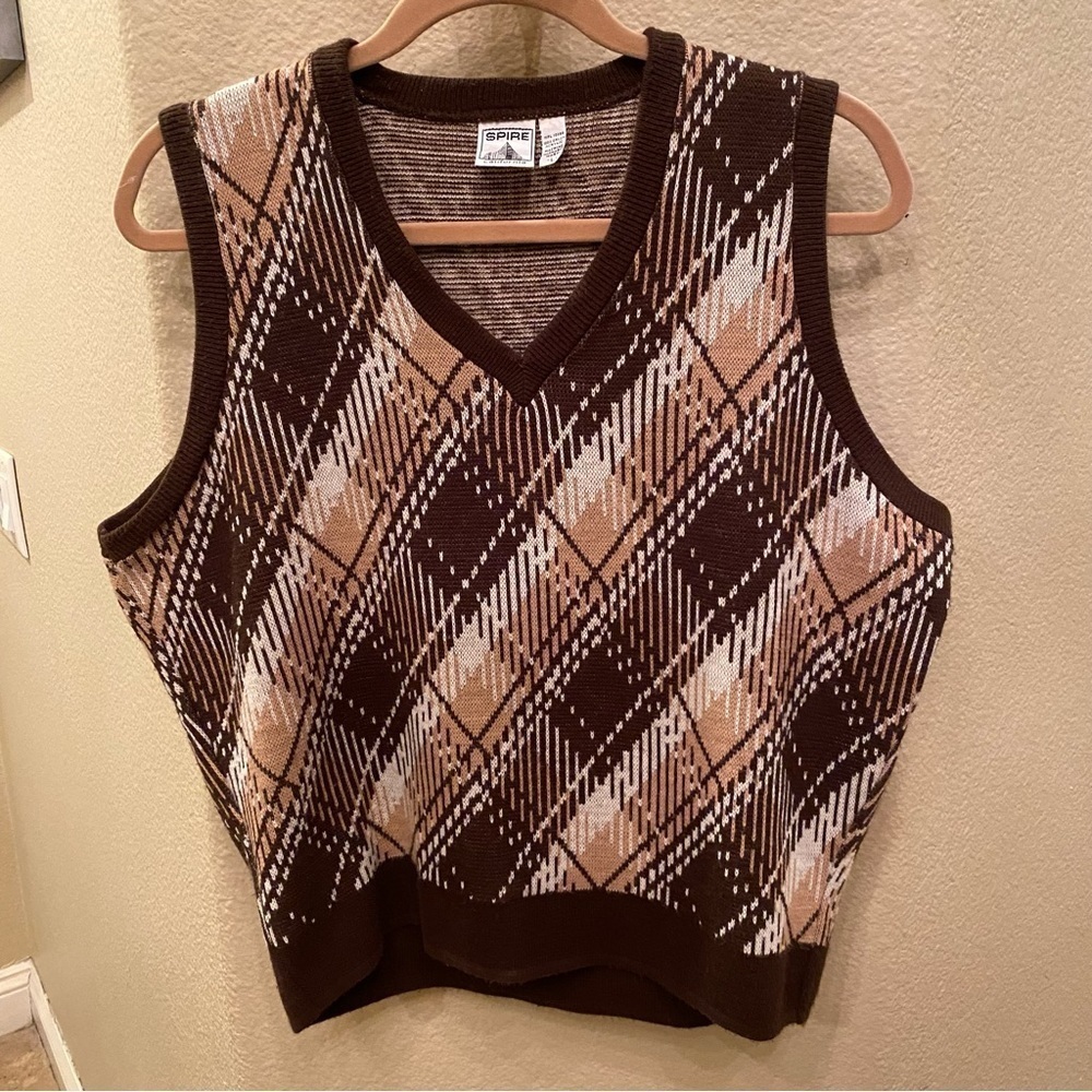 SPIRE Women Brown Pattern Earthy Color Preppy Vest Size Large